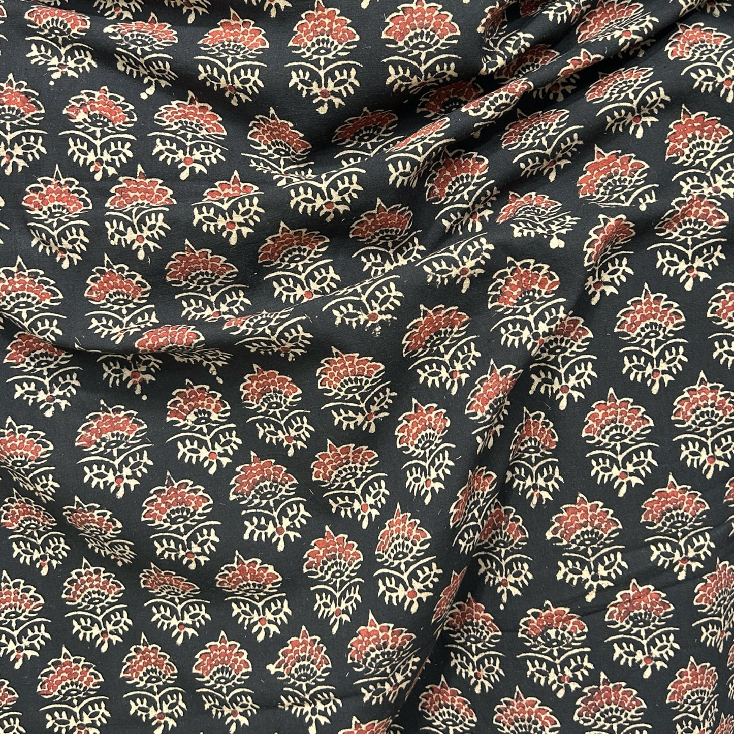 Vegetable Black Floral Hand Block Printed Fabric