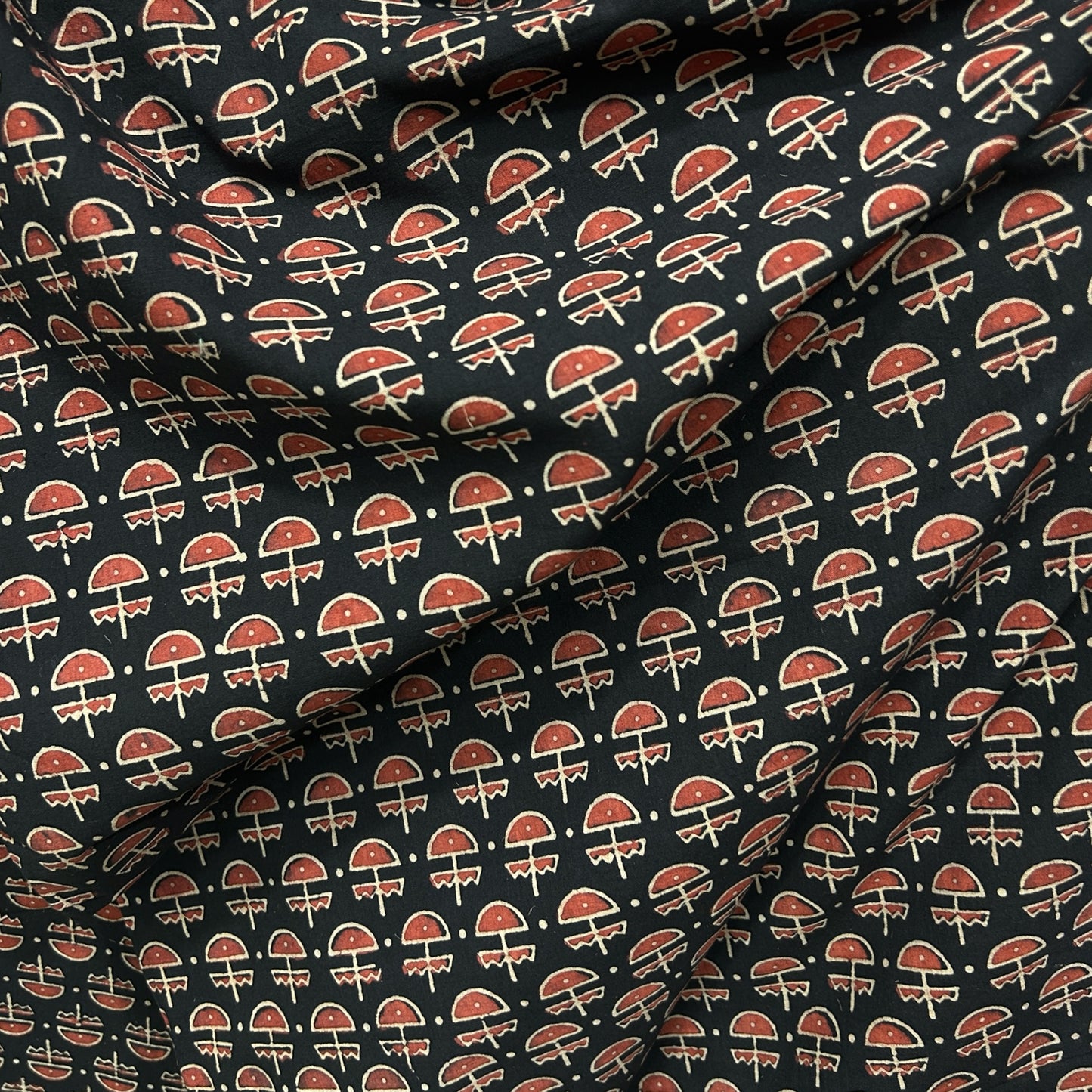 Vegetable Black Floral Hand Block Printed Fabric