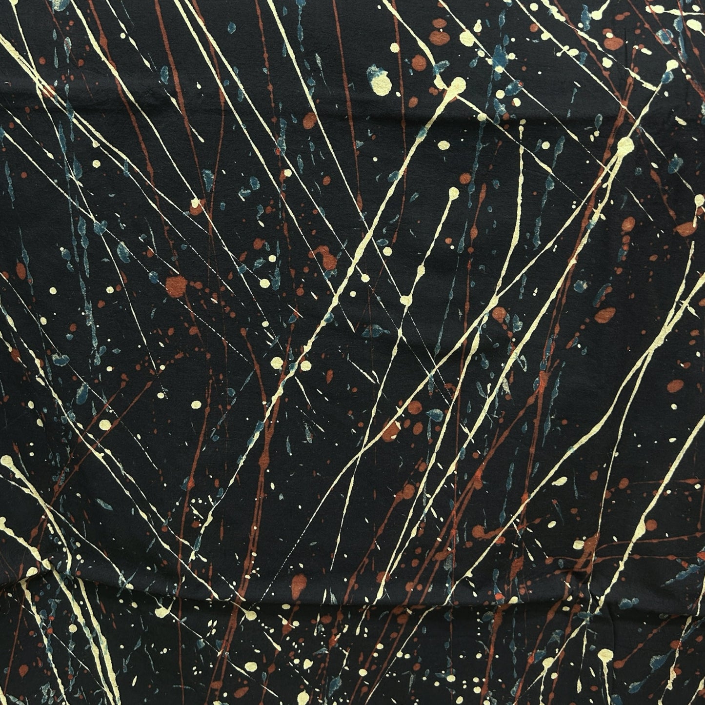 Ajrakh Black Brush Hand Block Printed Fabric