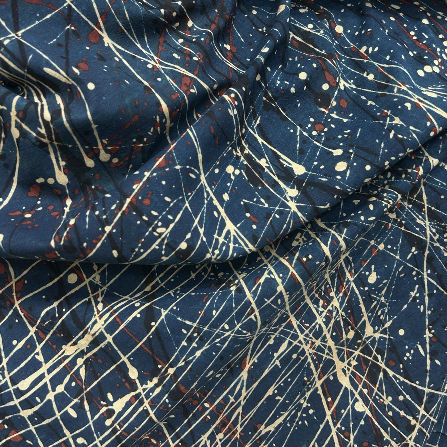 Ajrakh Blue Brush Hand Block Printed Fabric