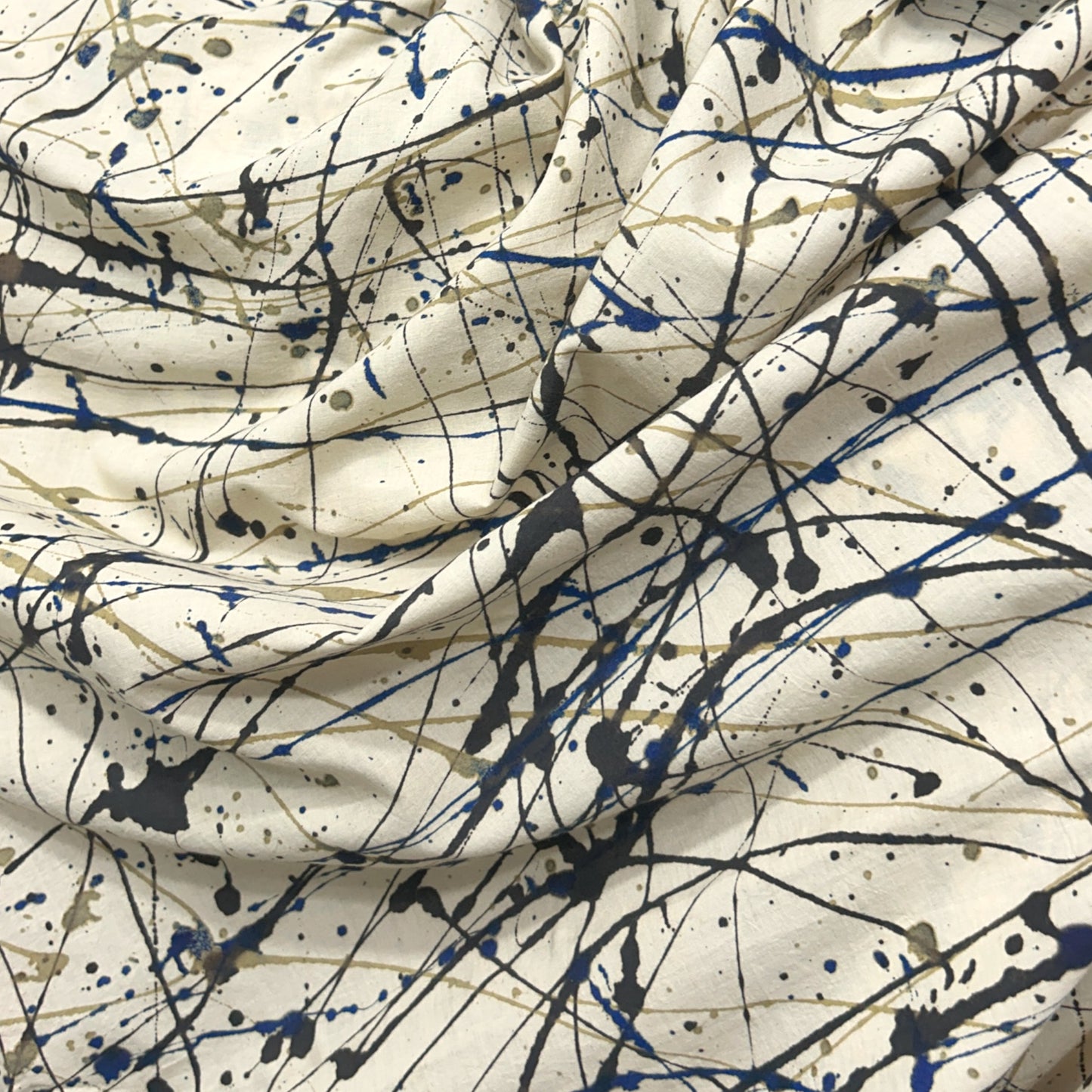 Ajrakh Cream Brush Hand Block Printed Fabric