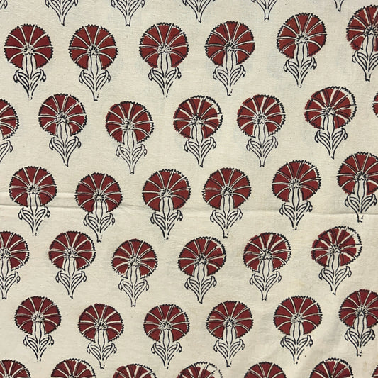 Vegetable Cream Floral Hand Block Printed Fabric