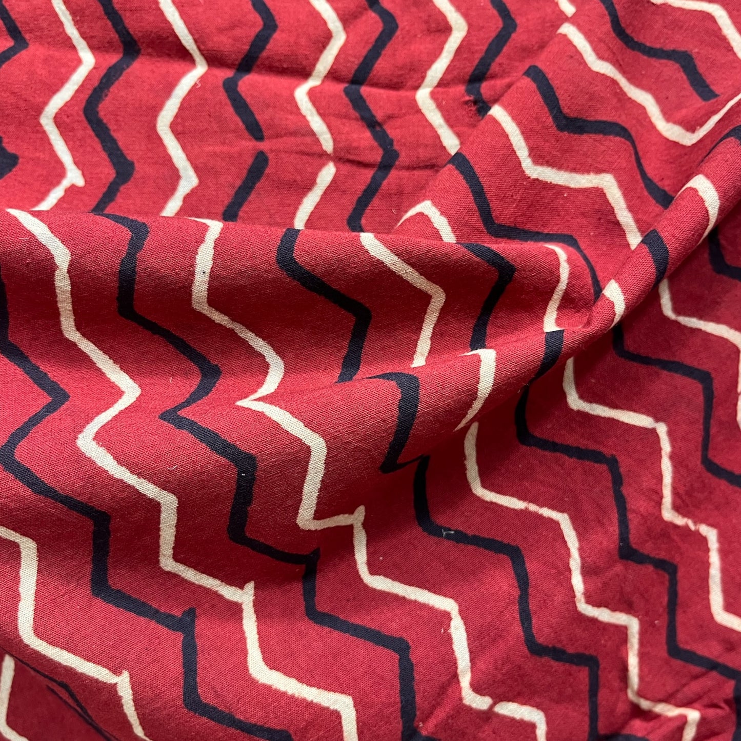 Vegetable Red Geometric Hand Block Printed Fabric