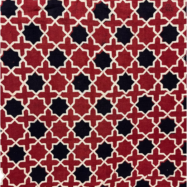 Vegetable Red Geometric Hand Block Printed Fabric