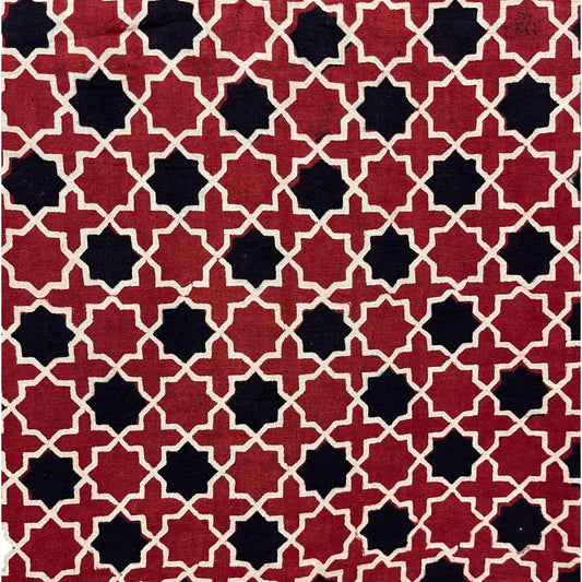 Vegetable Red Geometric Hand Block Printed Fabric