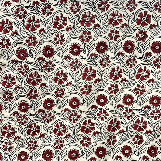 Vegetable Cream Floral Hand Block Printed Fabric