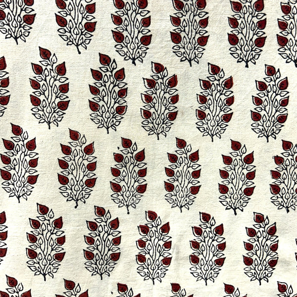 Vegetable Cream Floral Hand Block Printed Fabric