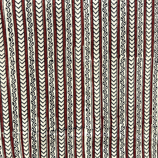 Vegetable Cream Stripes Hand Block Printed Fabric