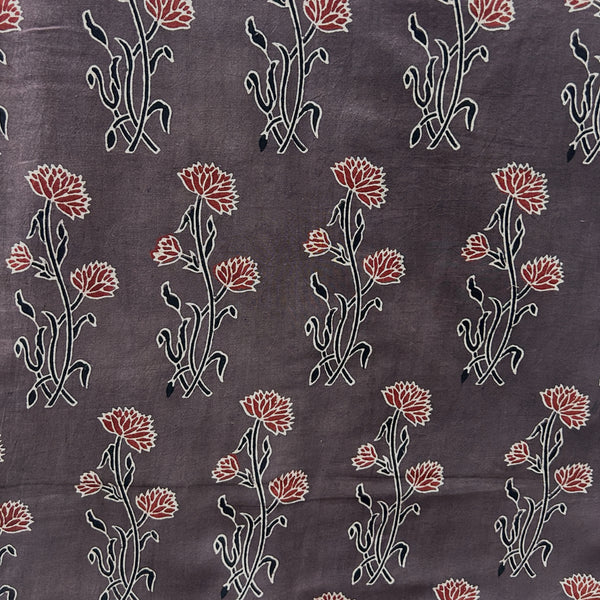 Ajrakh Brown Floral Hand Block Printed Fabric