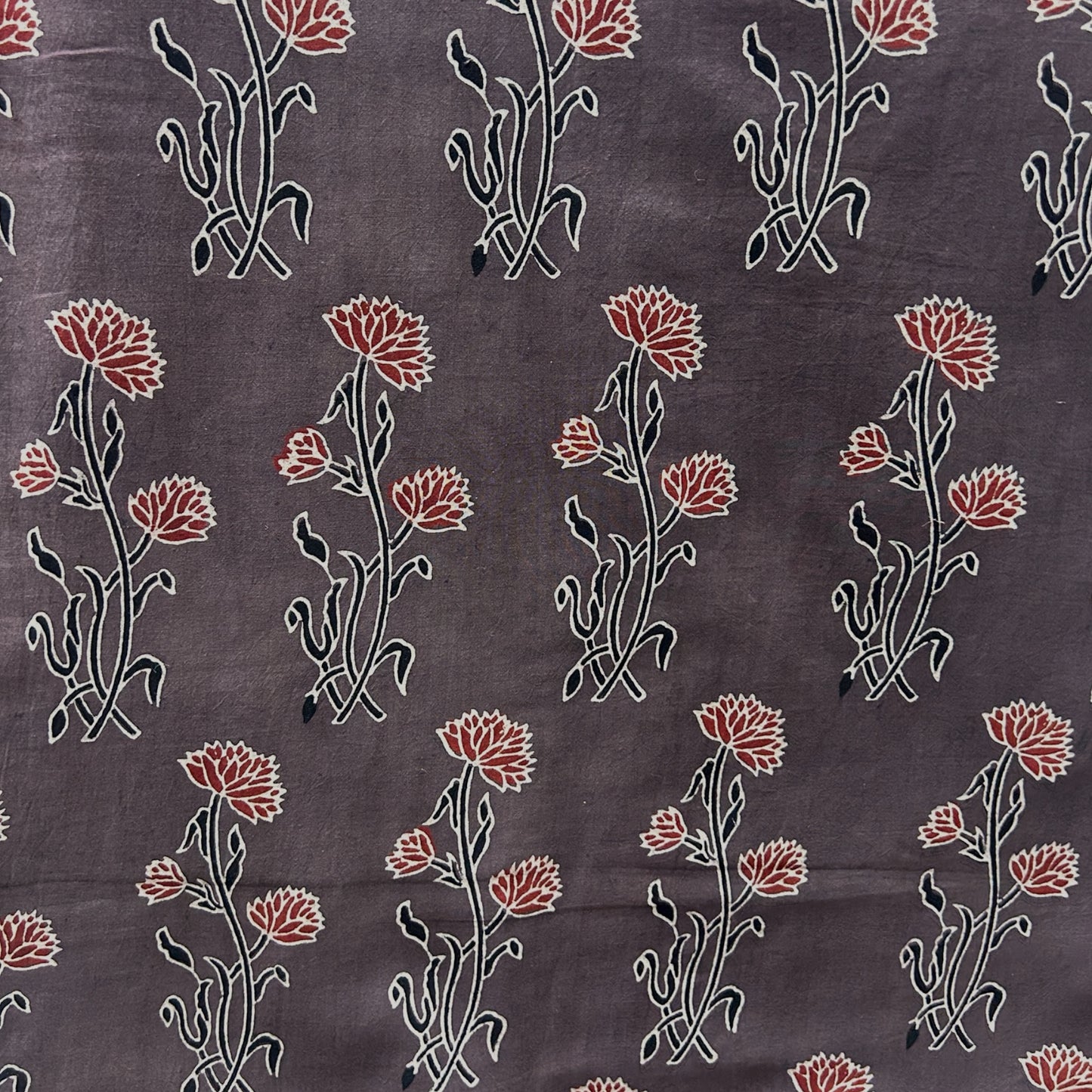 Ajrakh Brown Floral Hand Block Printed Fabric
