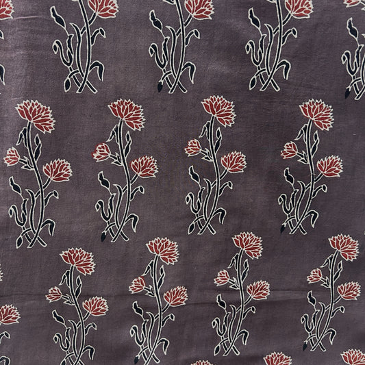 Ajrakh Brown Floral Hand Block Printed Fabric