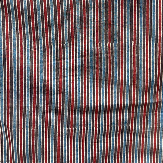 Ajrakh Brown Line Motif Hand Block Printed Fabric