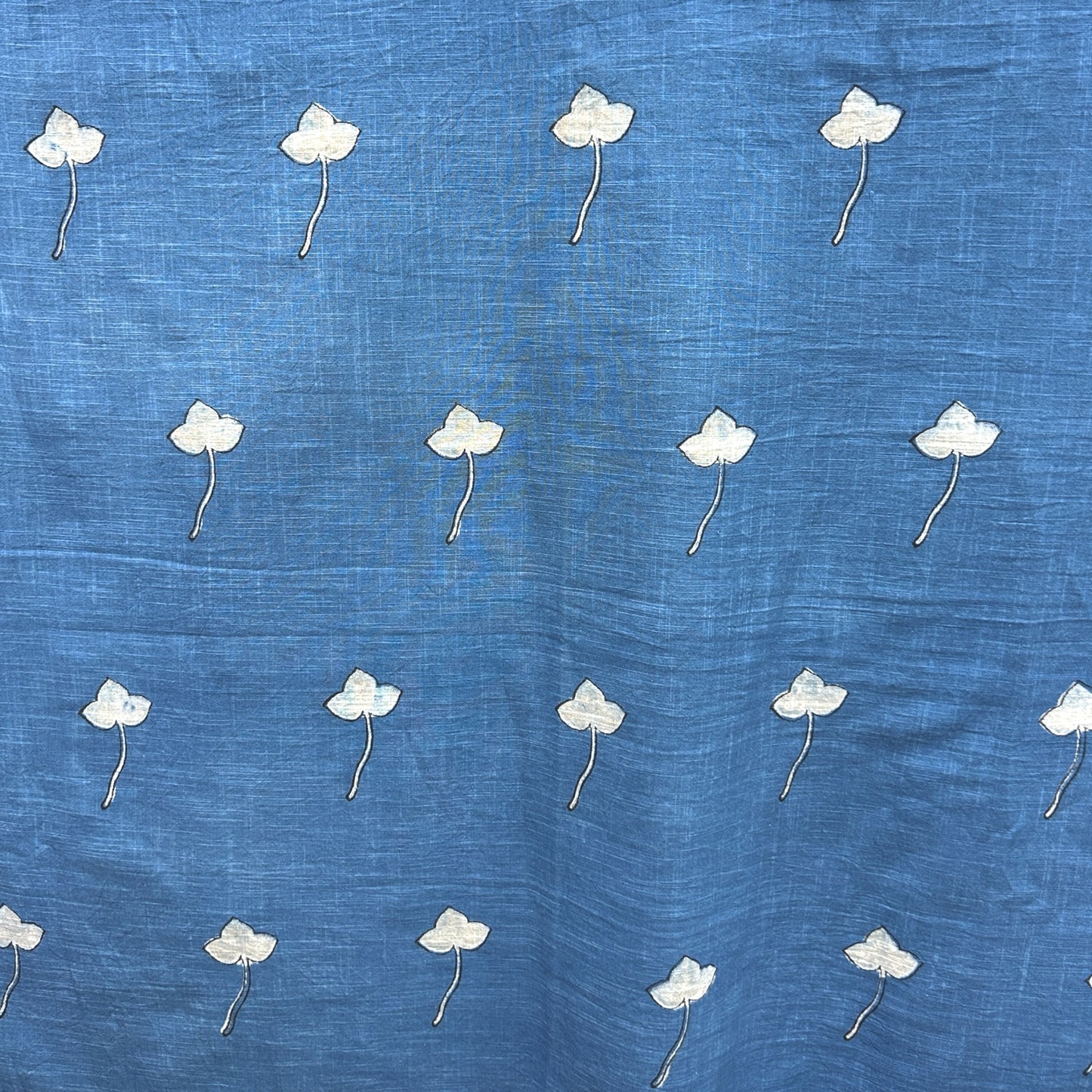 Dabu Blue Floral Slub Cotton Hand Block Printed Fabric