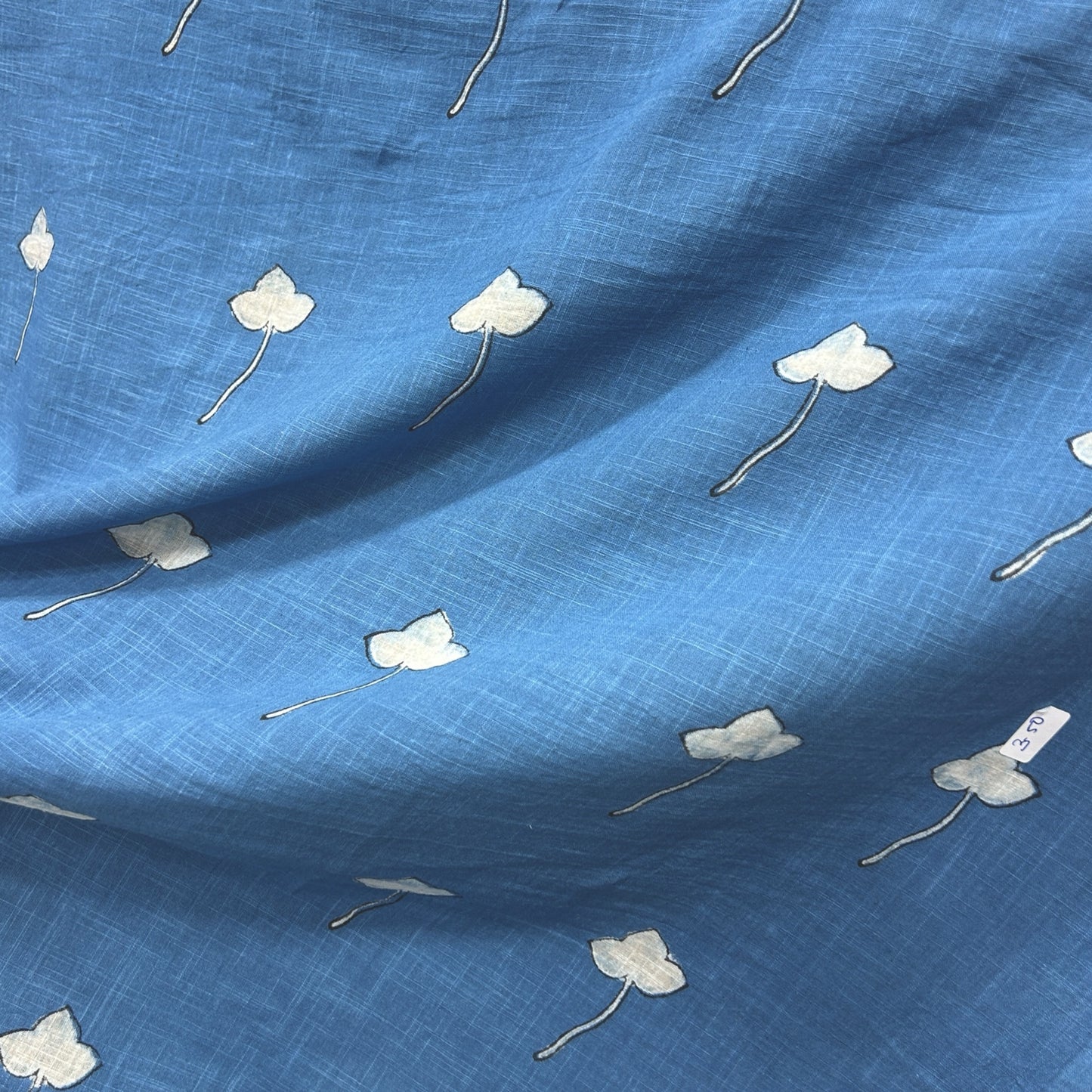 Dabu Blue Floral Slub Cotton Hand Block Printed Fabric