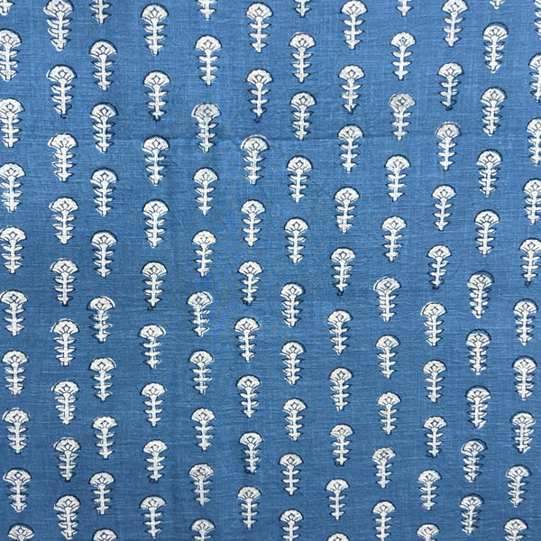 Dabu Blue Floral Slub Cotton Hand Block Printed Fabric