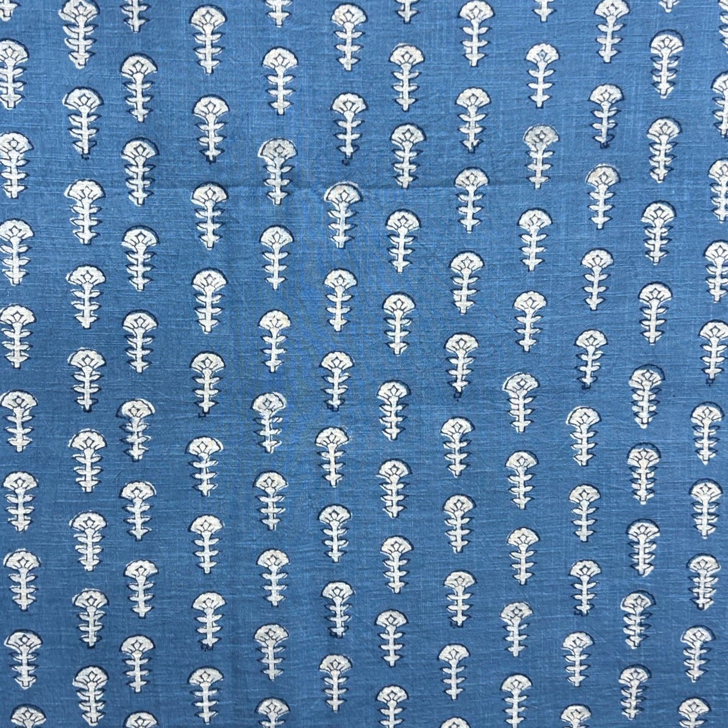 Dabu Blue Floral Slub Cotton Hand Block Printed Fabric