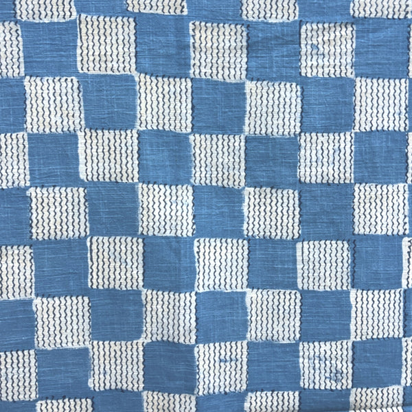 Dabu Blue Geometric Slub Cotton Hand Block Printed Fabric