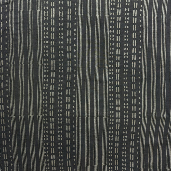 Dabu Brown Stripes Slub Cotton Hand Block Printed Fabric