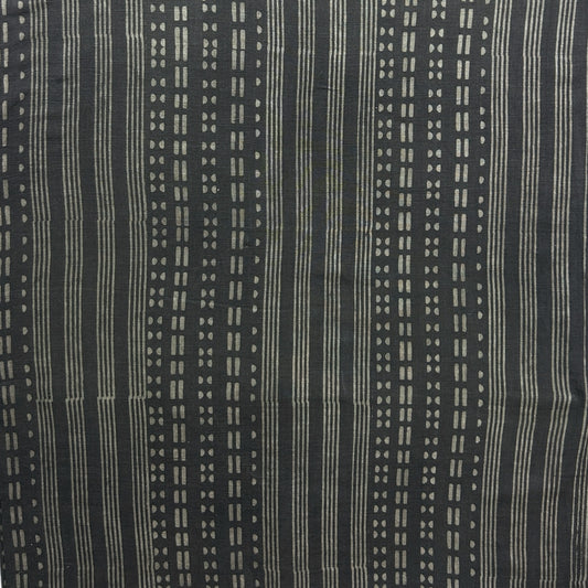 Dabu Brown Stripes Slub Cotton Hand Block Printed Fabric