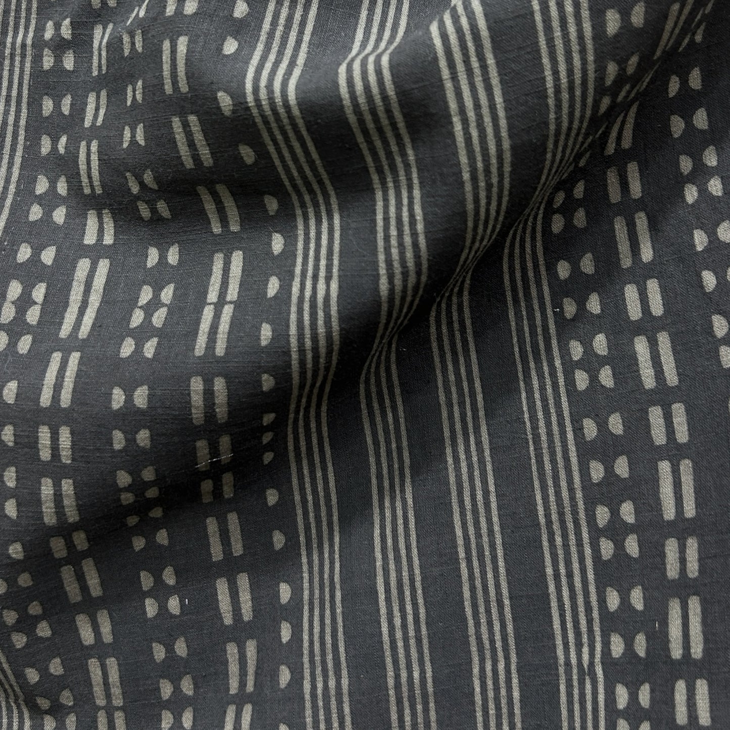 Dabu Brown Stripes Slub Cotton Hand Block Printed Fabric