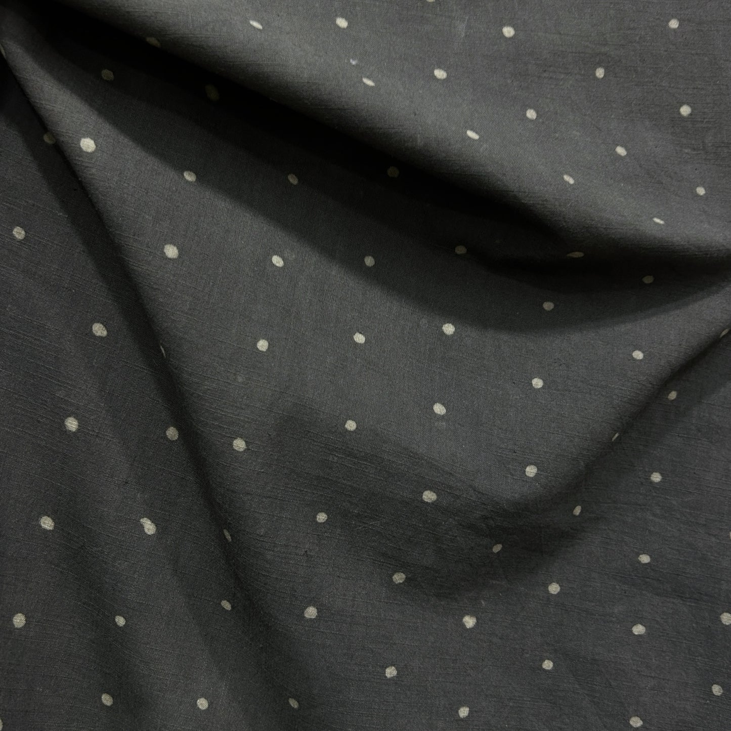Dabu Brown Polka Dot Slub Cotton Hand Block Printed Fabric