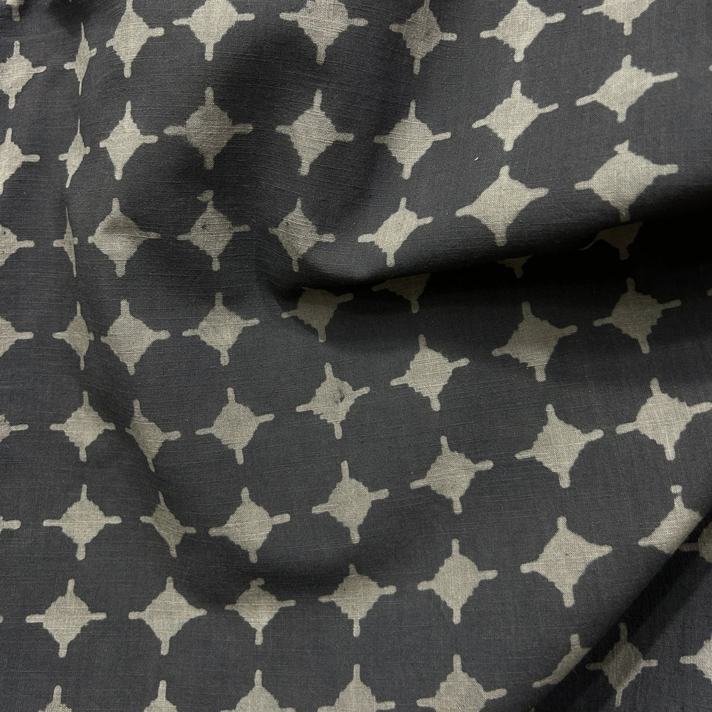 Dabu Brown Geometric Slub Cotton Hand Block Printed Fabric