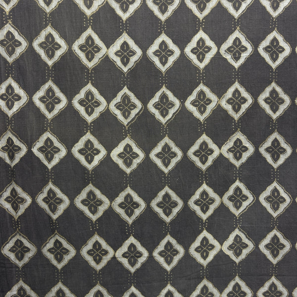 Dabu Brown Geometric Slub Cotton Hand Block Printed Fabric