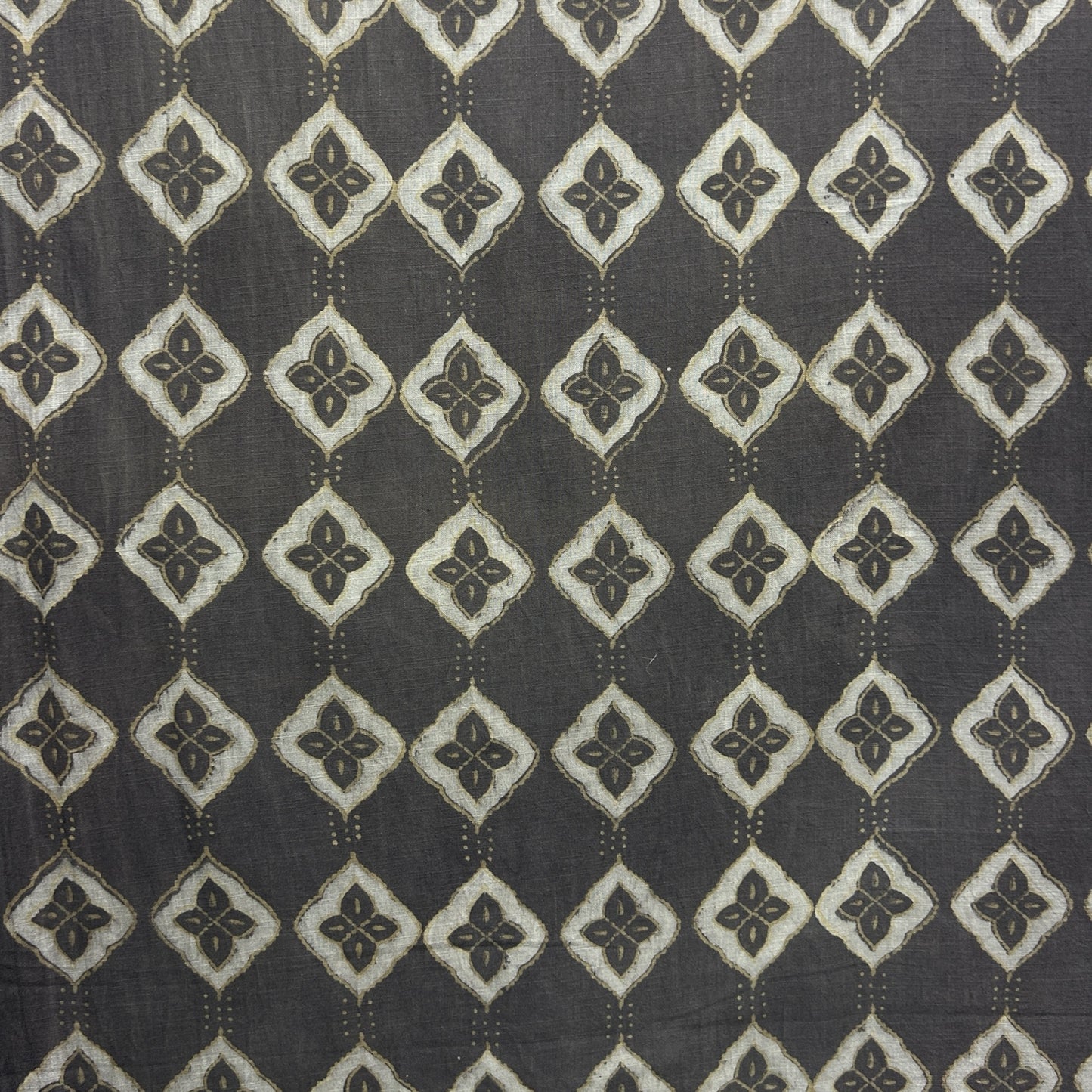 Dabu Brown Geometric Slub Cotton Hand Block Printed Fabric