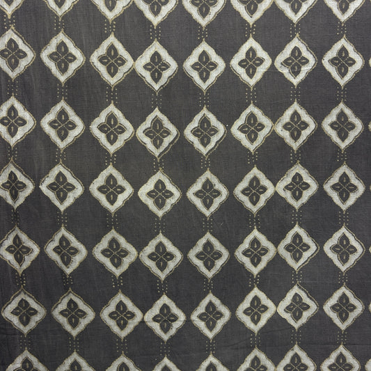 Dabu Brown Geometric Slub Cotton Hand Block Printed Fabric
