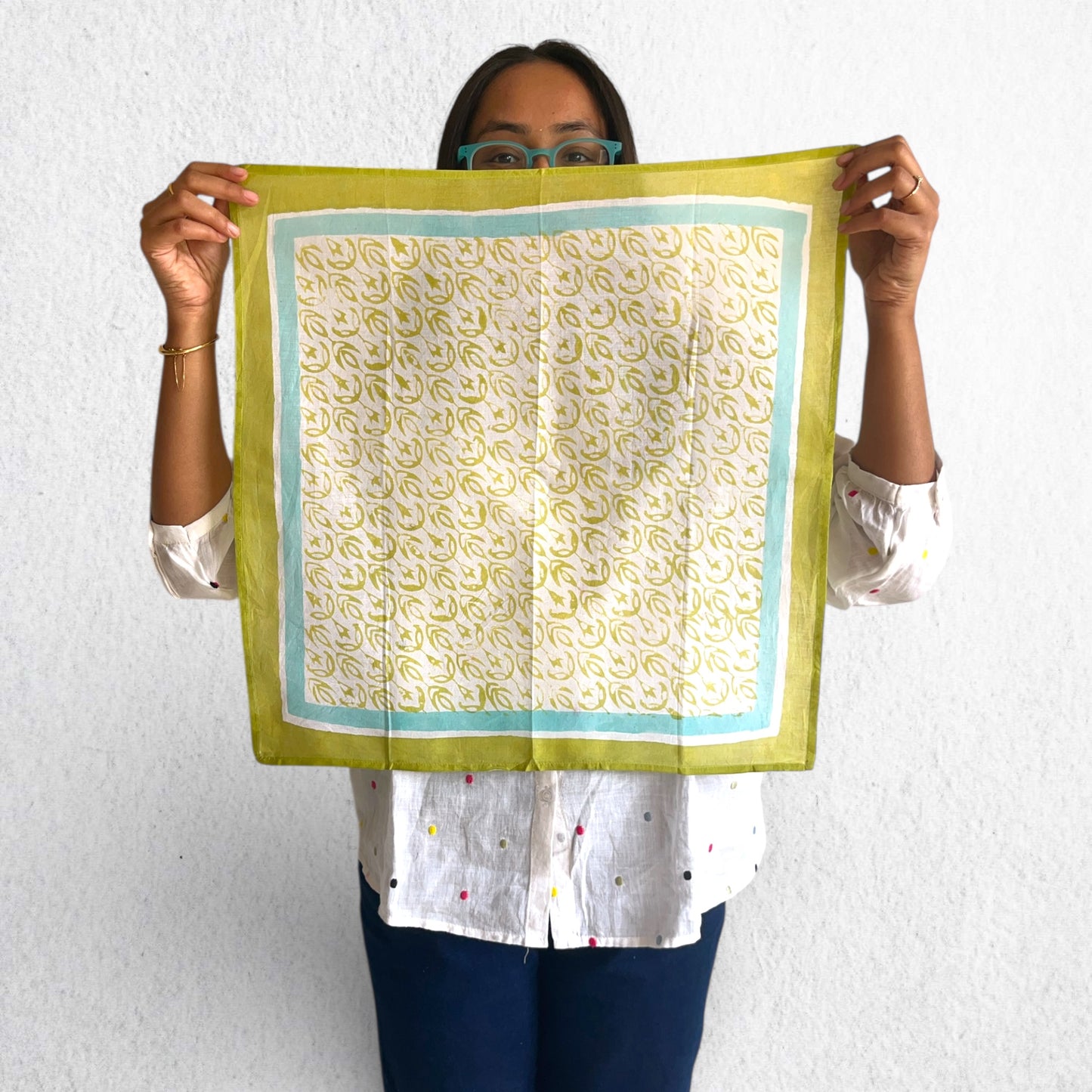 Green Hand Block Printed Bandana