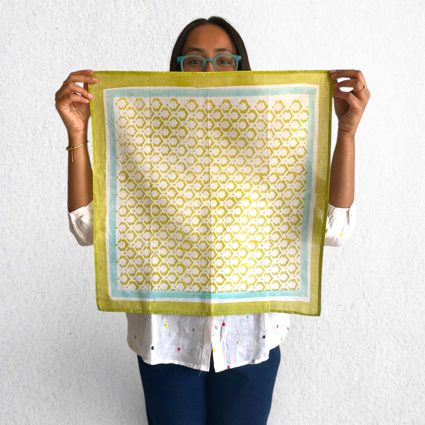 Green Hand Block Printed Bandana