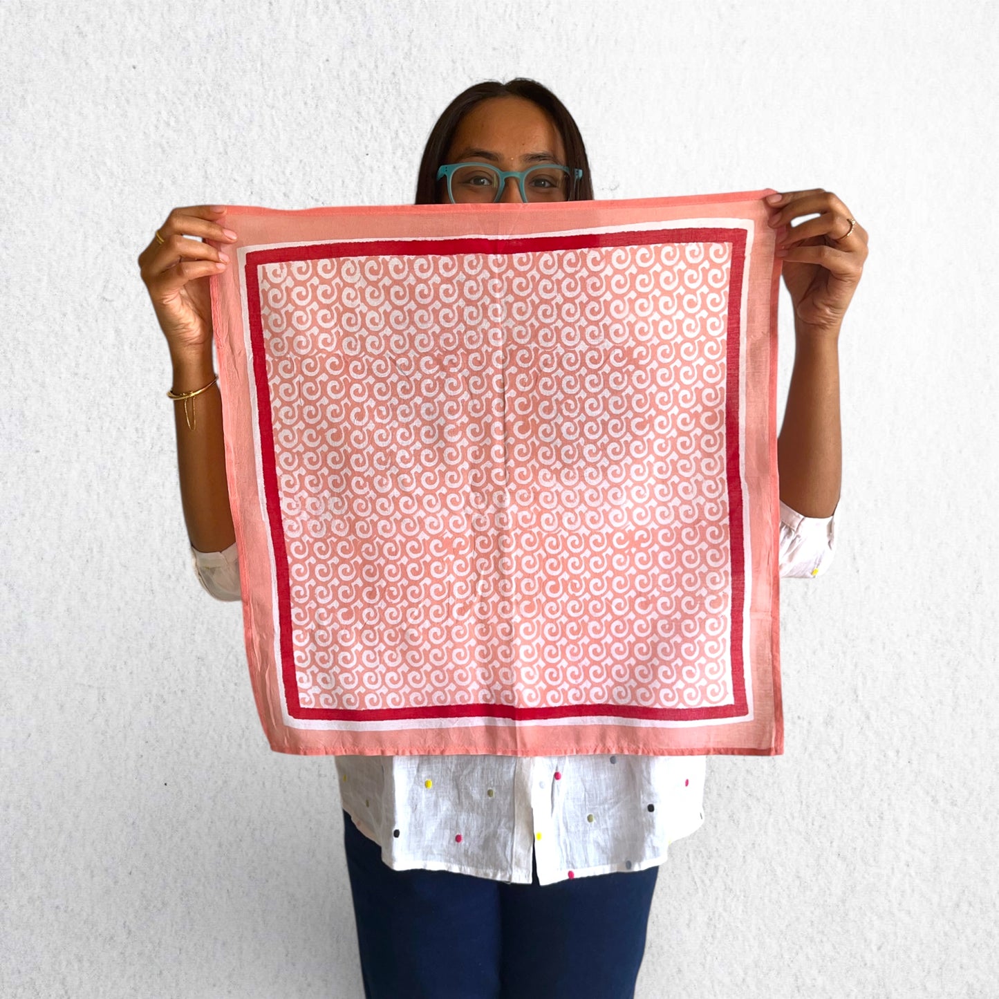 Peach Hand Block Printed Bandana