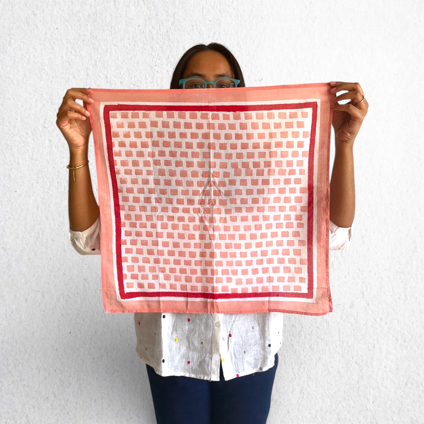Peach Hand Block Printed Bandana