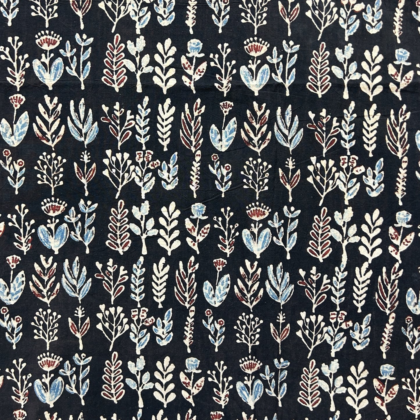 Ajrakh Black Floral Hand Block Printed Fabric