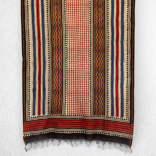 Bagru Striped Hand Block Printed Chanderi Dupatta