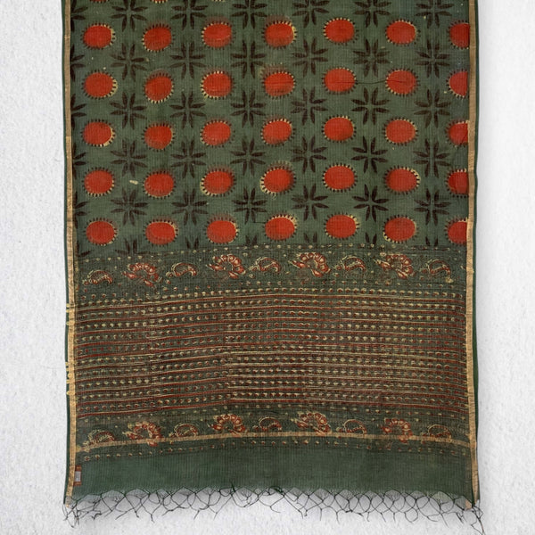 Bagru Green Hand Block Printed Kota Doriya Dupatta