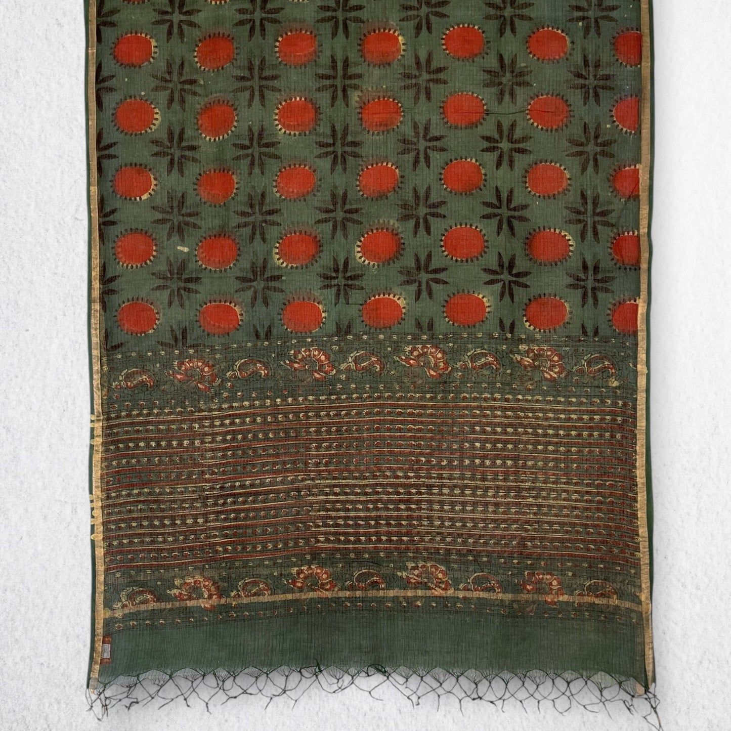 Bagru Green Hand Block Printed Kota Doriya Dupatta