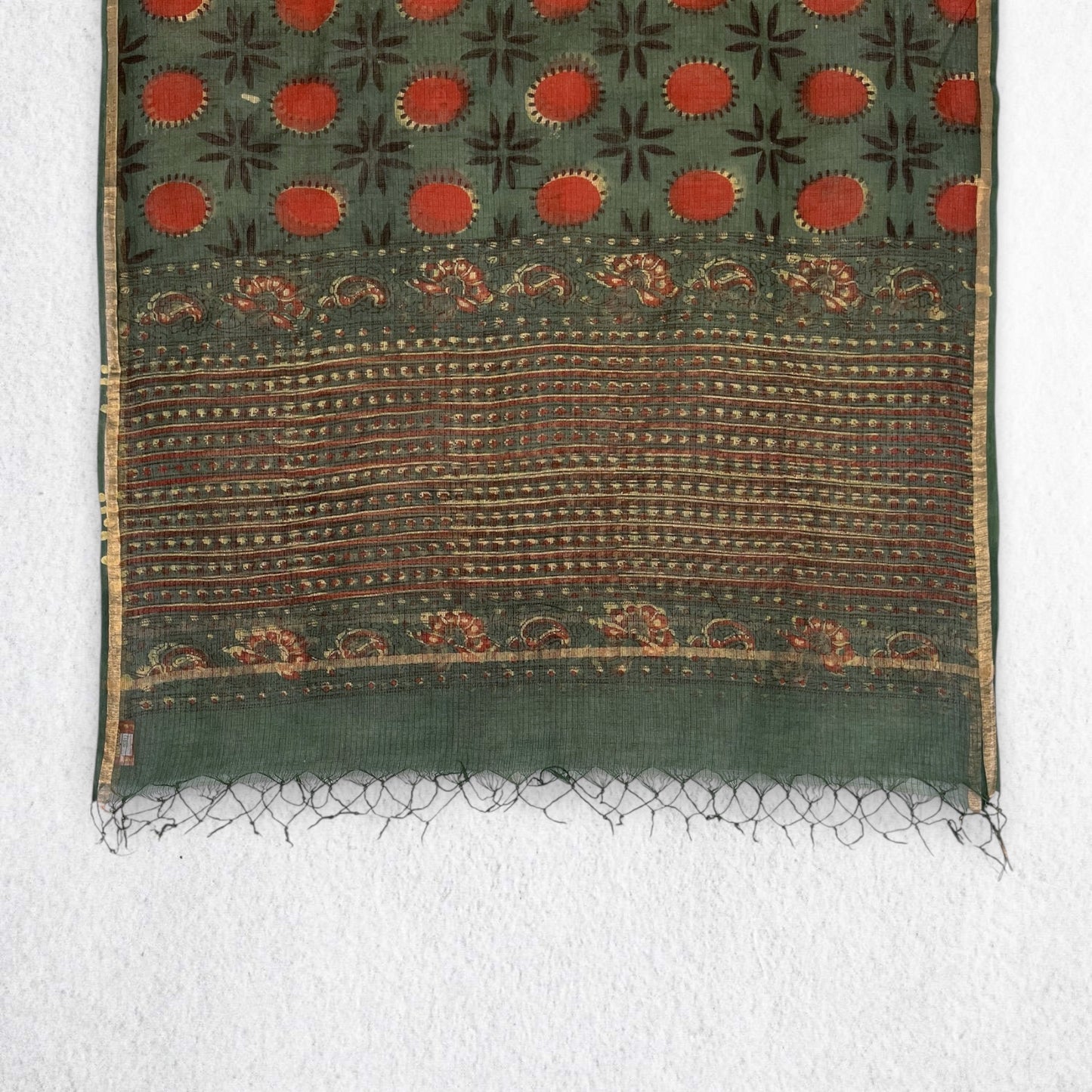 Bagru Green Hand Block Printed Kota Doriya Dupatta