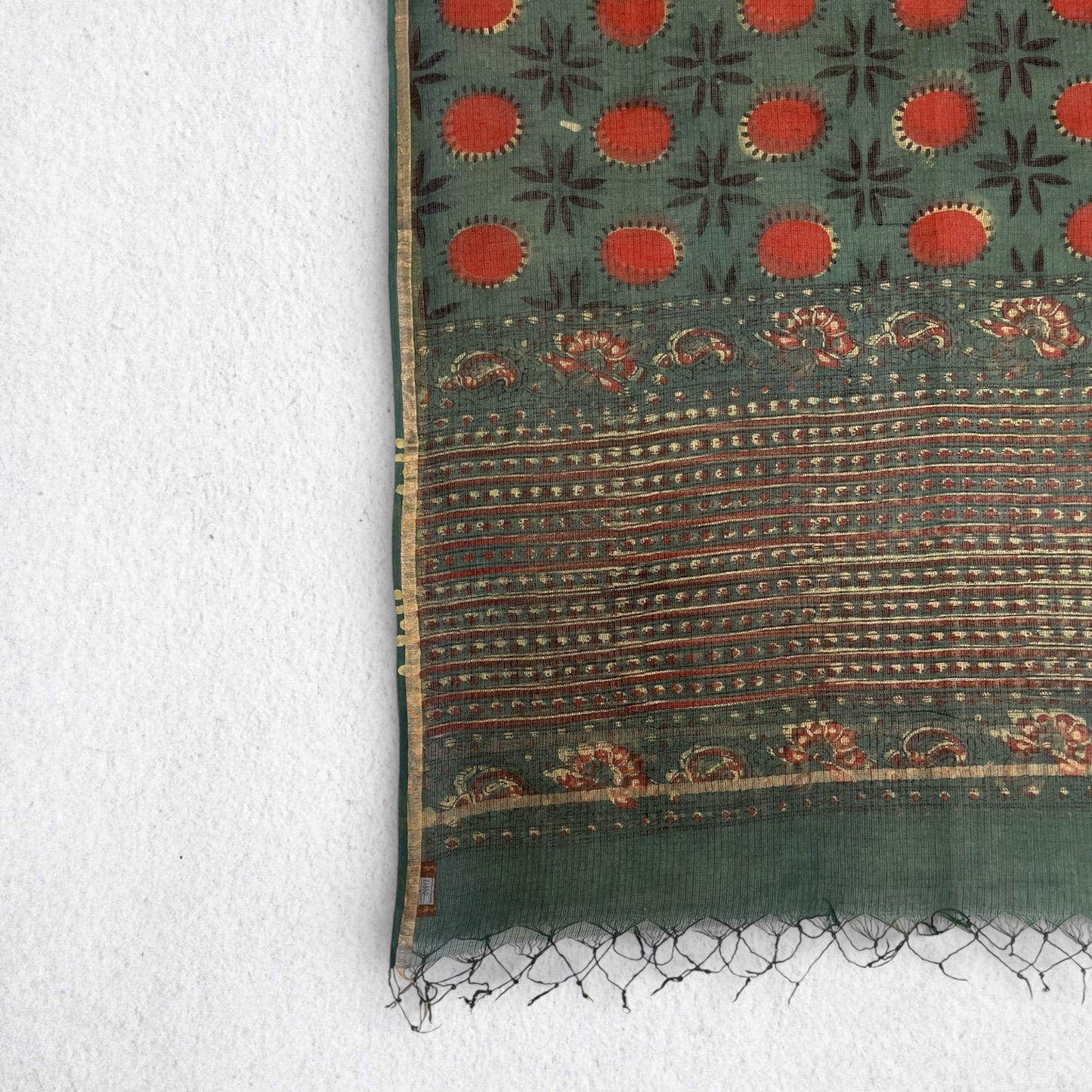 Bagru Green Hand Block Printed Kota Doriya Dupatta