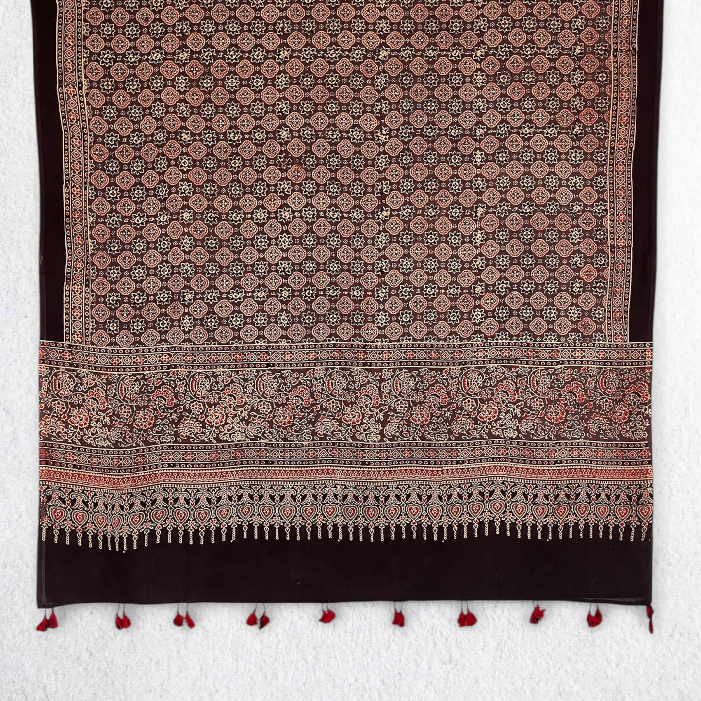 Black Ajrakh Floral Hand Block Printed Dupatta