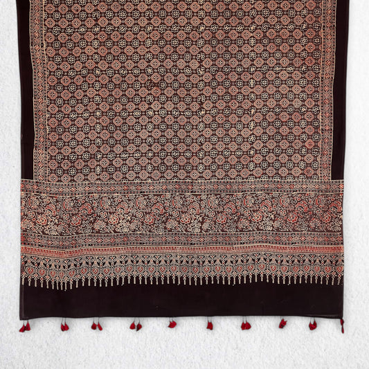 Black Ajrakh Floral Hand Block Printed Dupatta
