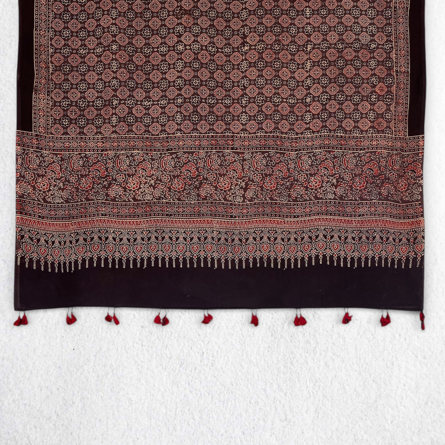 Black Ajrakh Floral Hand Block Printed Dupatta