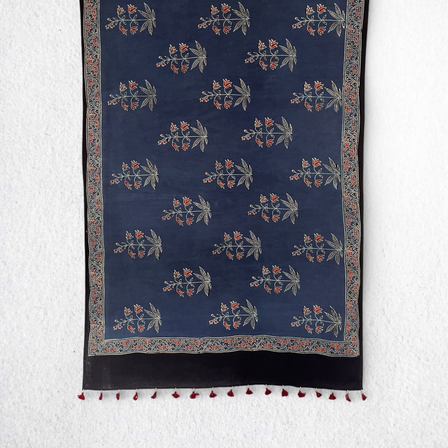 Blue Ajrakh Floral Hand Block Printed Dupatta