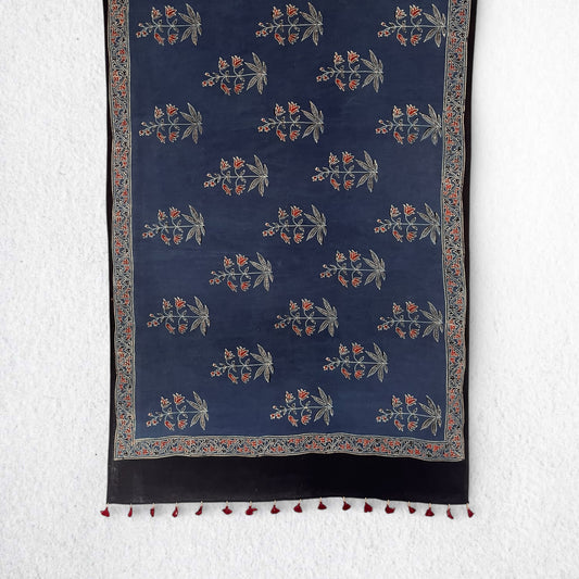 Blue Ajrakh Floral Hand Block Printed Dupatta