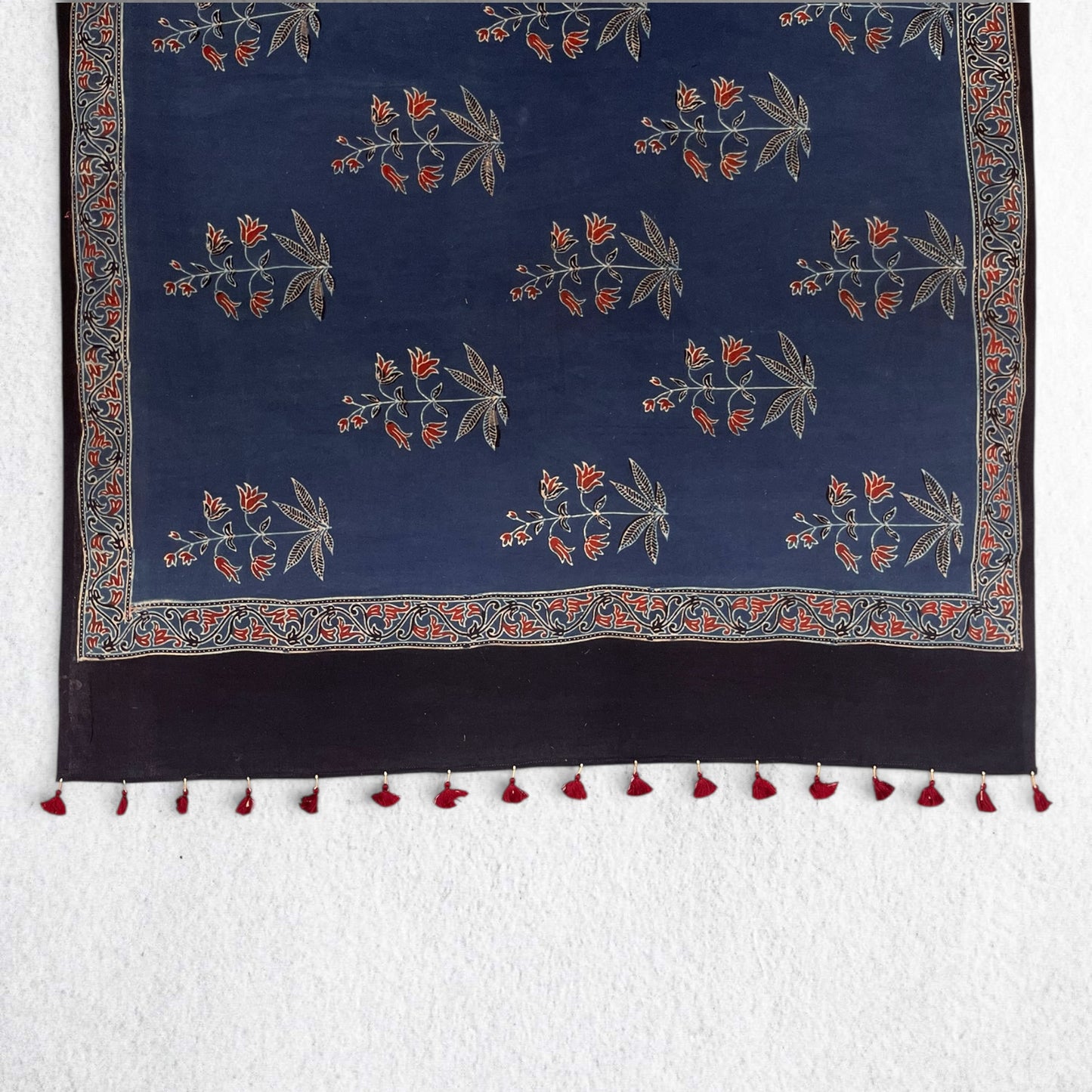 Blue Ajrakh Floral Hand Block Printed Dupatta