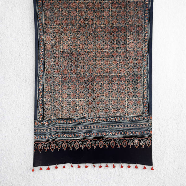 Black Ajrakh Floral Hand Block Printed Dupatta