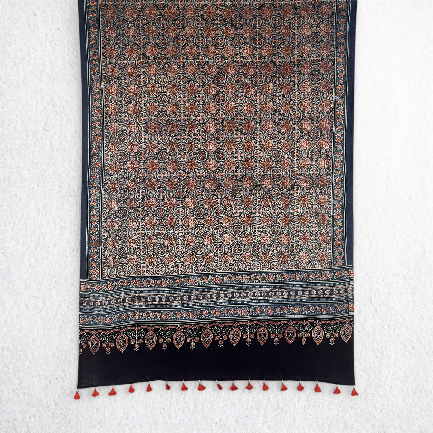 Black Ajrakh Floral Hand Block Printed Dupatta