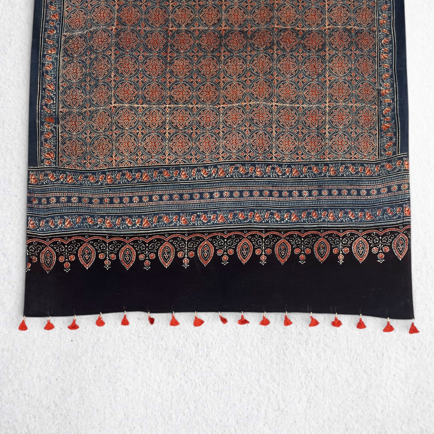 Black Ajrakh Floral Hand Block Printed Dupatta