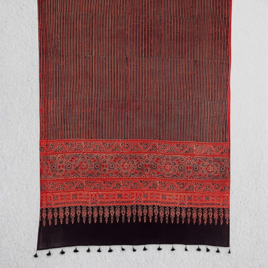 Red Ajrakh Floral Hand Block Printed Dupatta
