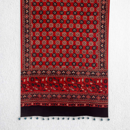 Red Ajrakh Floral Hand Block Printed Dupatta
